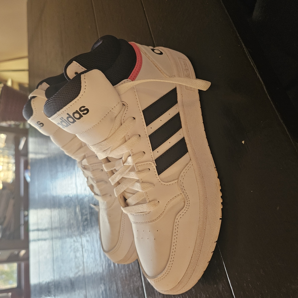 Adidas White and Black High-Top Sneakers with Leather Upper